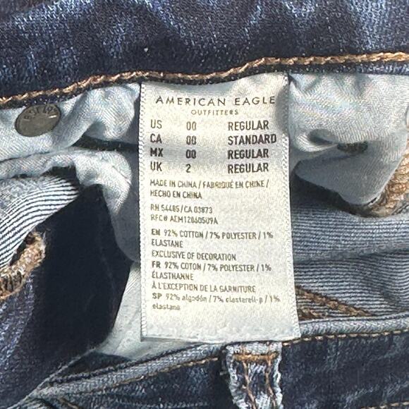 American Eagle Jeans Women Size 00 Blue Skinny High Rise Distressed 5 Pockets - Picture 10 of 14